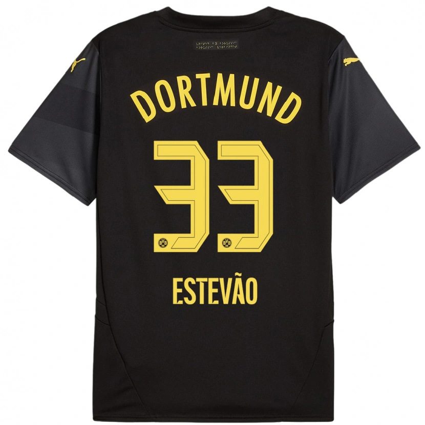 Danxen Kinderen Tiago Estêvão #33 Zwart Geel Uitshirt Uittenue 2024/25 T-Shirt