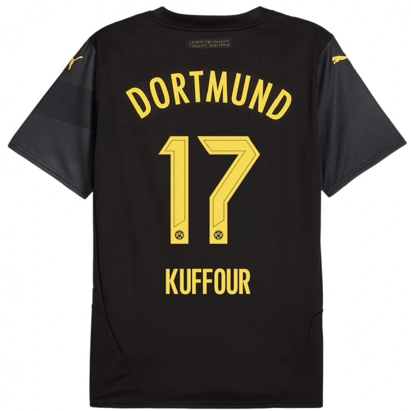 Danxen Kinderen Lloyd-Addo Kuffour #17 Zwart Geel Uitshirt Uittenue 2024/25 T-Shirt