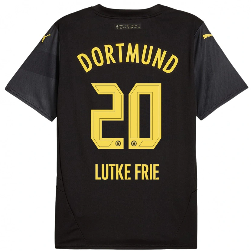 Danxen Kinderen Dennis Lutke-Frie #20 Zwart Geel Uitshirt Uittenue 2024/25 T-Shirt