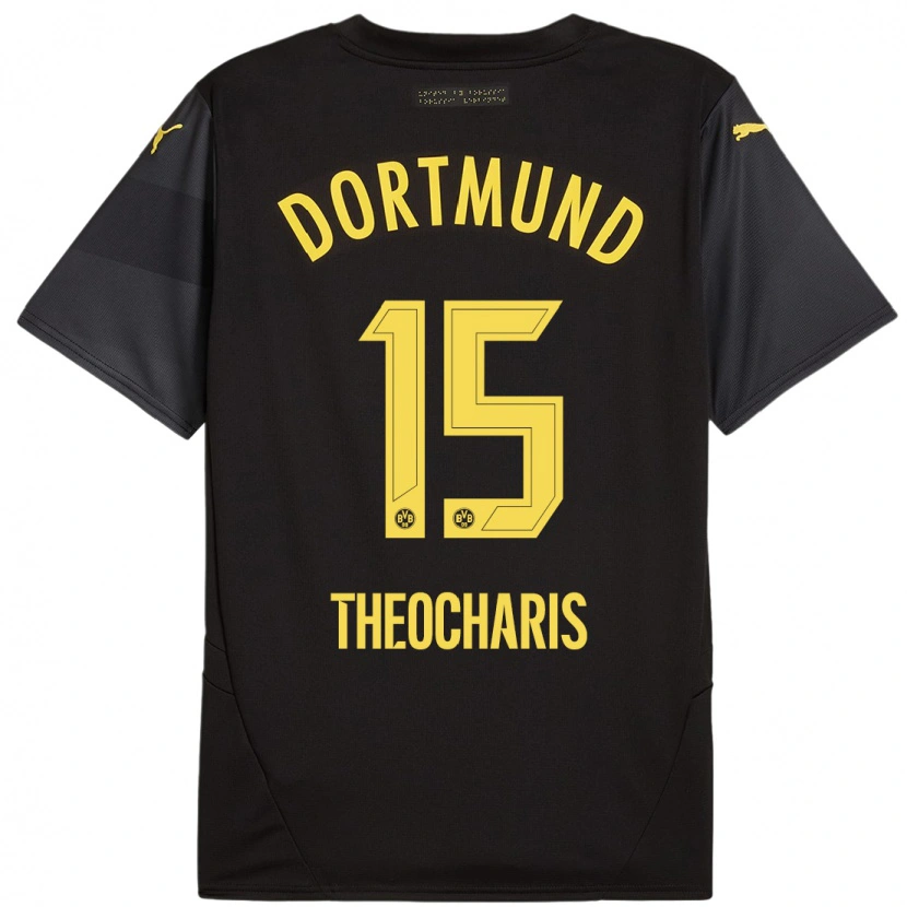 Danxen Kinderen Elefterios Theocharis #15 Zwart Geel Uitshirt Uittenue 2024/25 T-Shirt