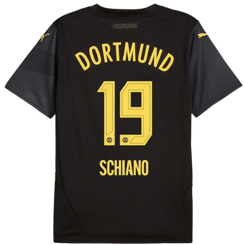 Danxen Kinderen Emilio Schiano #19 Zwart Geel Uitshirt Uittenue 2024/25 T-Shirt