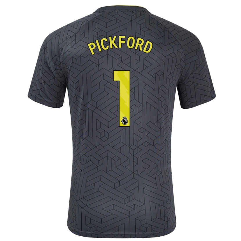 Danxen Kinderen Jordan Pickford #1 Zwart Geel Uitshirt Uittenue 2024/25 T-Shirt