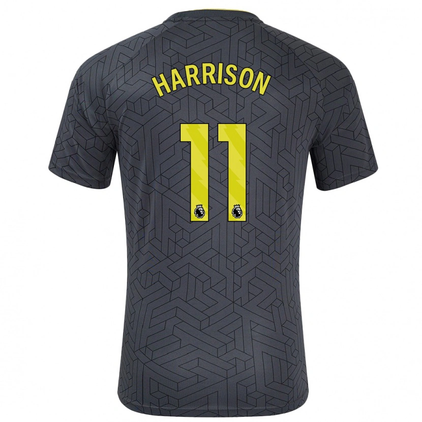 Danxen Kinderen Jack Harrison #11 Zwart Geel Uitshirt Uittenue 2024/25 T-Shirt