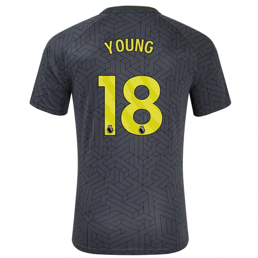 Danxen Kinderen Ashley Young #18 Zwart Geel Uitshirt Uittenue 2024/25 T-Shirt