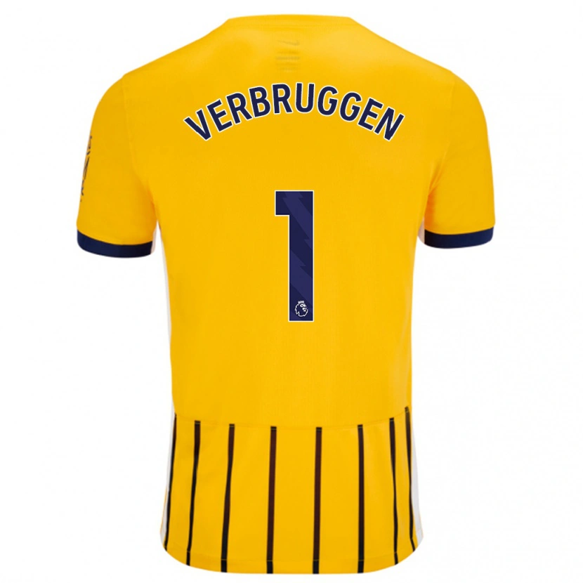 Danxen Kinderen Bart Verbruggen #1 Goud Blauw Krijtstrepen Uitshirt Uittenue 2024/25 T-Shirt