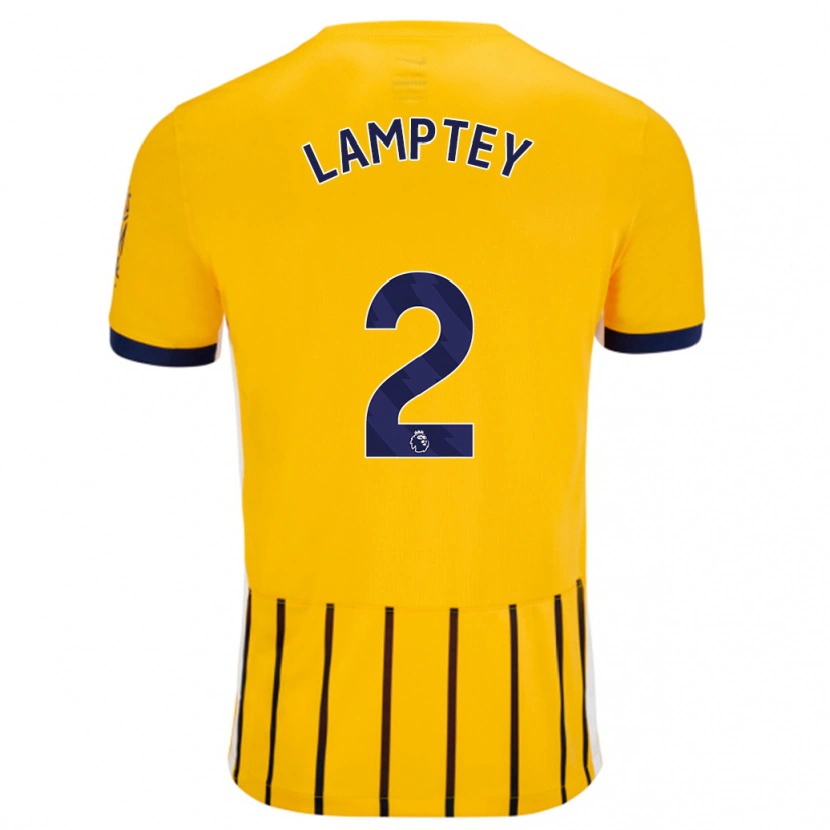 Danxen Kinderen Tariq Lamptey #2 Goud Blauw Krijtstrepen Uitshirt Uittenue 2024/25 T-Shirt