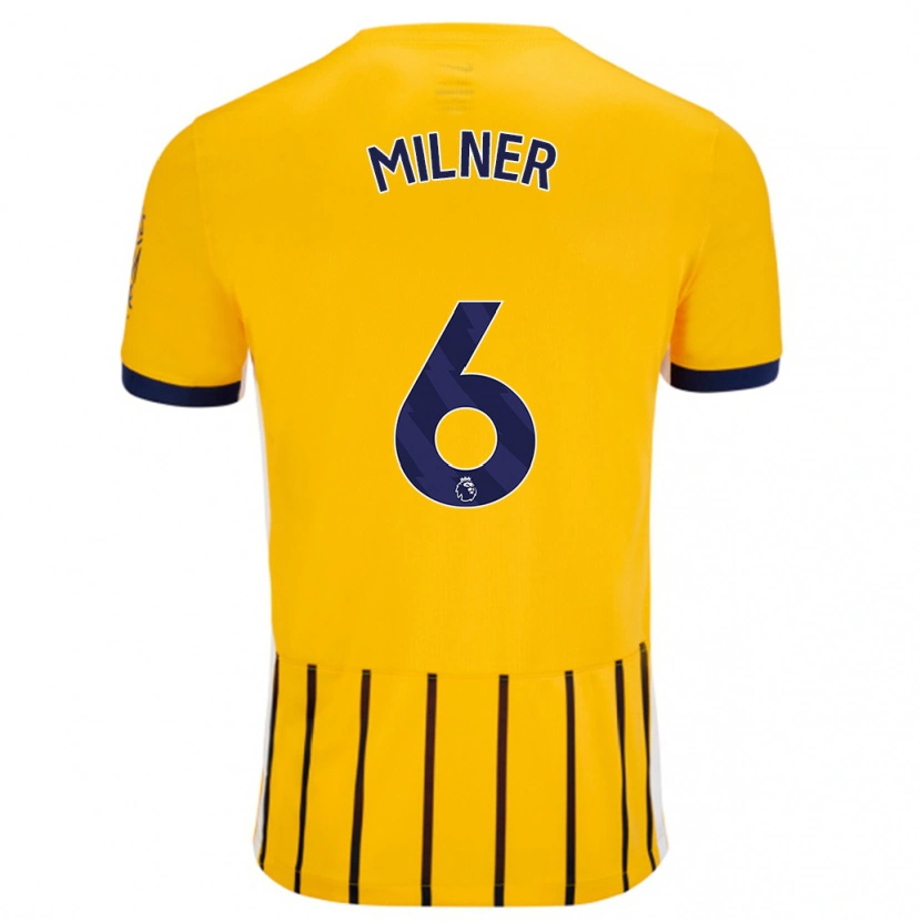 Danxen Kinderen James Milner #6 Goud Blauw Krijtstrepen Uitshirt Uittenue 2024/25 T-Shirt