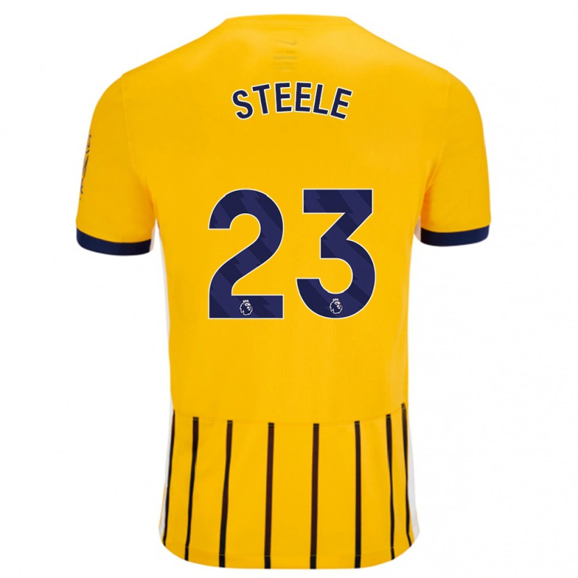 Danxen Kinderen Jason Steele #23 Goud Blauw Krijtstrepen Uitshirt Uittenue 2024/25 T-Shirt