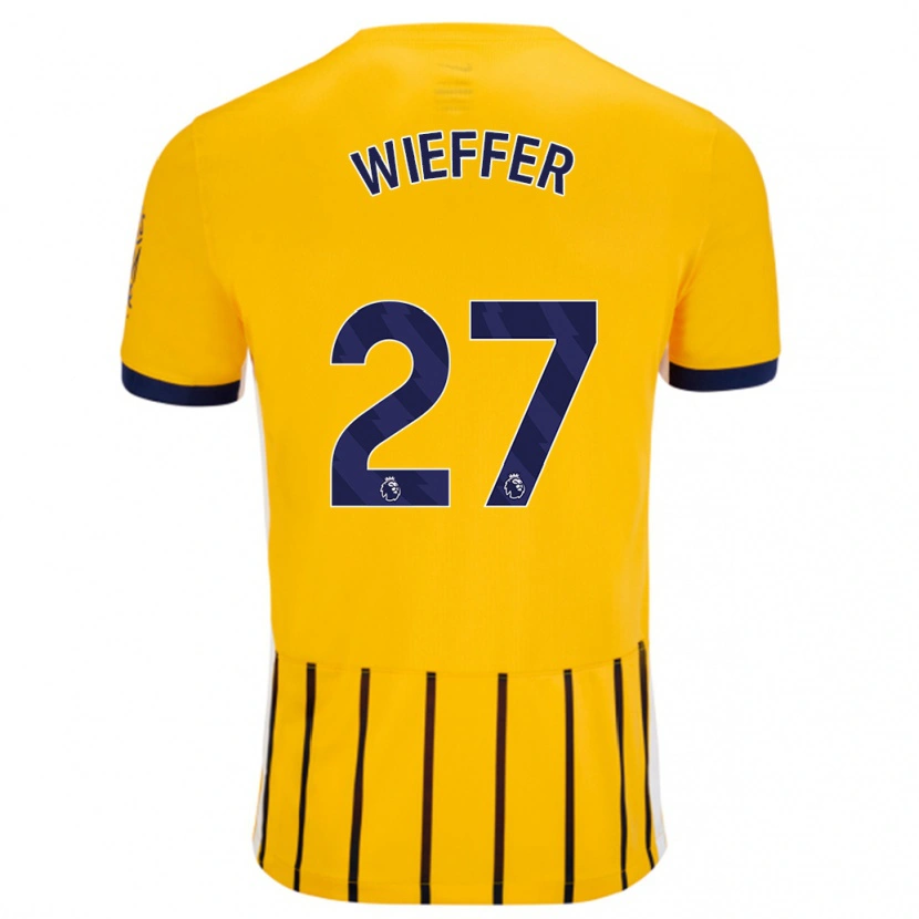 Danxen Kinderen Mats Wieffer #27 Goud Blauw Krijtstrepen Uitshirt Uittenue 2024/25 T-Shirt