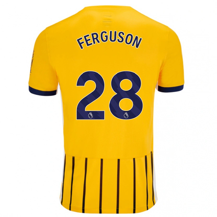 Danxen Kinderen Evan Ferguson #28 Goud Blauw Krijtstrepen Uitshirt Uittenue 2024/25 T-Shirt