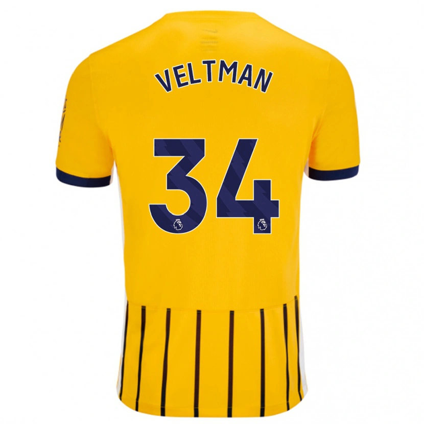 Danxen Kinderen Joël Veltman #34 Goud Blauw Krijtstrepen Uitshirt Uittenue 2024/25 T-Shirt