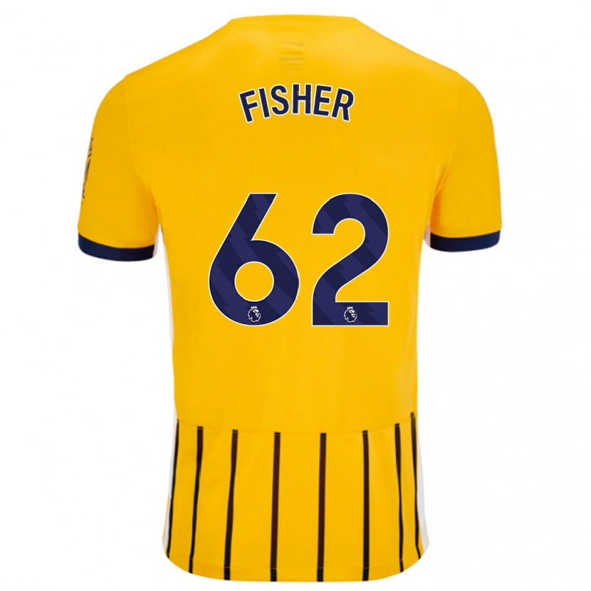 Danxen Kinderen Hugo Fisher #62 Goud Blauw Krijtstrepen Uitshirt Uittenue 2024/25 T-Shirt