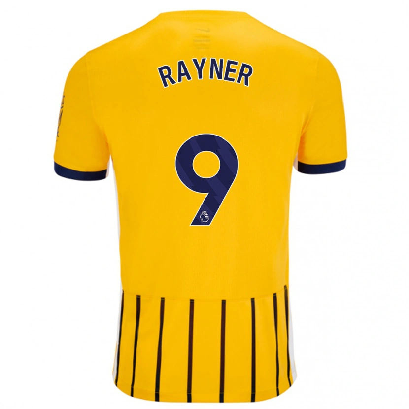 Danxen Kinderen Rebecca Rayner #9 Goud Blauw Krijtstrepen Uitshirt Uittenue 2024/25 T-Shirt