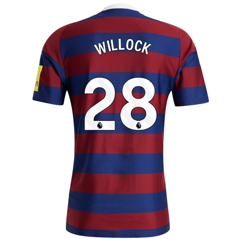 Danxen Kinderen Joe Willock #28 Bordeauxrood Marineblauw Uitshirt Uittenue 2024/25 T-Shirt