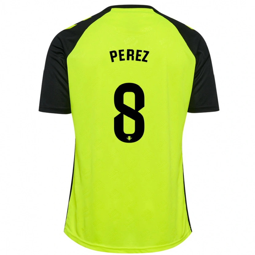 Danxen Kinderen Dani Pérez #8 Fluorescerend Geel Zwart Uitshirt Uittenue 2024/25 T-Shirt