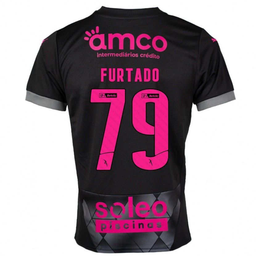 Danxen Kinderen Rúben Furtado #79 Zwart Roze Uitshirt Uittenue 2024/25 T-Shirt