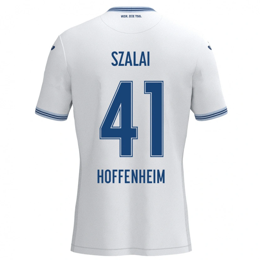 Danxen Kinderen Attila Szalai #41 Wit Blauw Uitshirt Uittenue 2024/25 T-Shirt