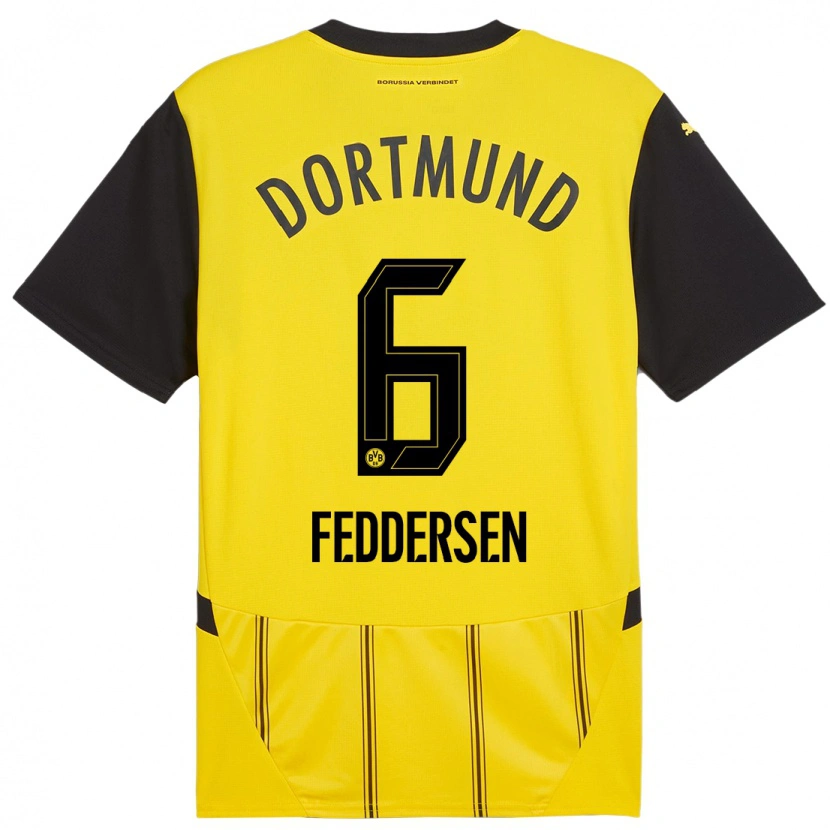 Danxen Heren Jonas Feddersen #6 Geel Zwart Thuisshirt Thuistenue 2024/25 T-Shirt