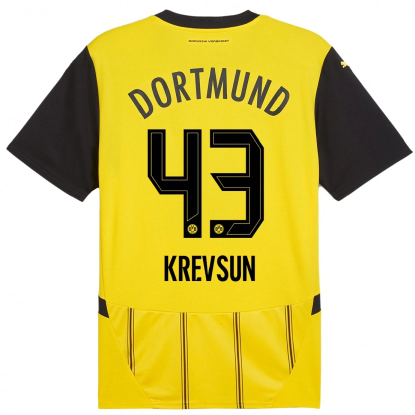 Danxen Heren Danylo Krevsun #43 Geel Zwart Thuisshirt Thuistenue 2024/25 T-Shirt