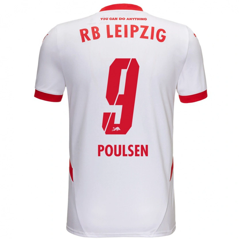 Danxen Heren Yussuf Poulsen #9 Wit Rood Thuisshirt Thuistenue 2024/25 T-Shirt