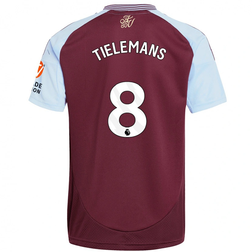 Danxen Heren Youri Tielemans #8 Bordeaux Hemelsblauw Thuisshirt Thuistenue 2024/25 T-Shirt