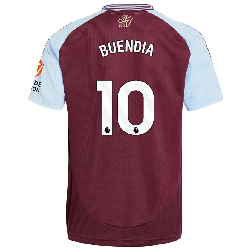 Danxen Heren Emiliano Buendía #10 Bordeaux Hemelsblauw Thuisshirt Thuistenue 2024/25 T-Shirt