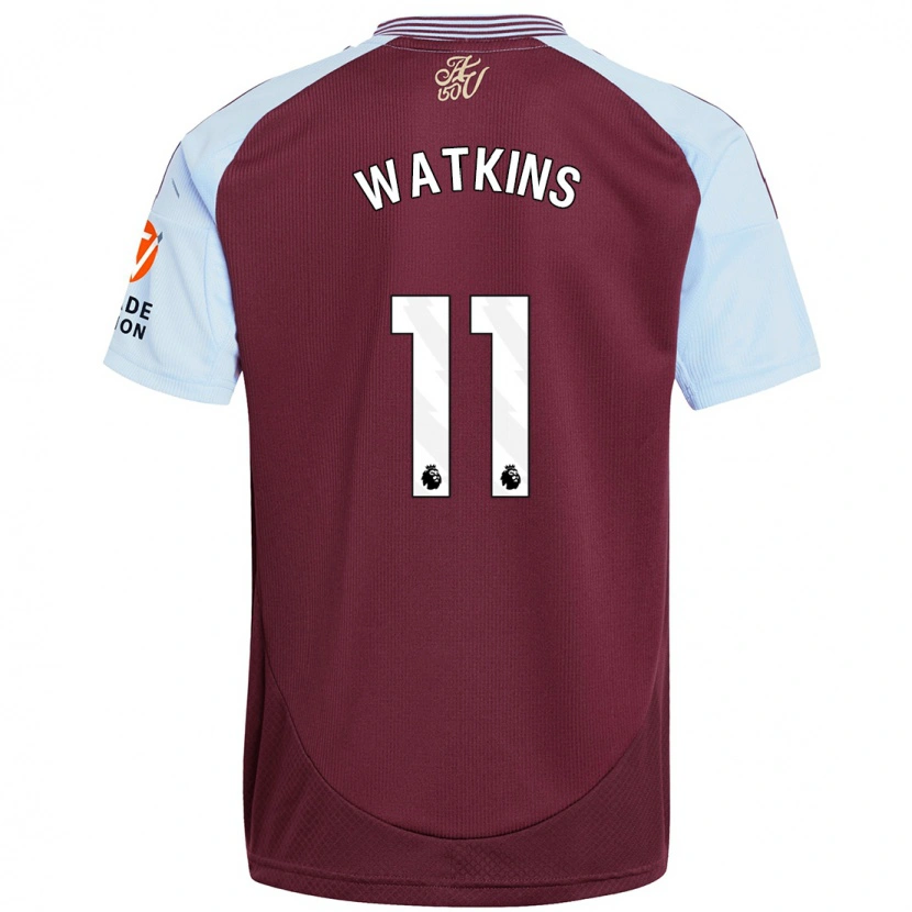 Danxen Heren Ollie Watkins #11 Bordeaux Hemelsblauw Thuisshirt Thuistenue 2024/25 T-Shirt