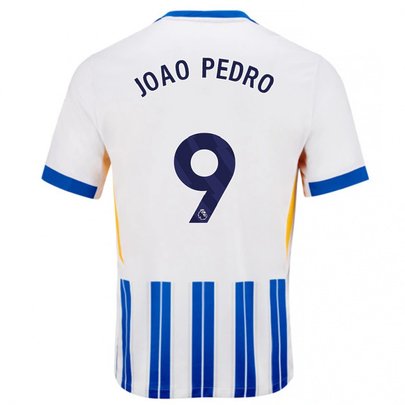 Danxen Heren João Pedro #9 Wit Blauwe Krijtstrepen Thuisshirt Thuistenue 2024/25 T-Shirt