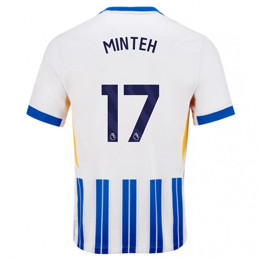 Danxen Heren Yankuba Minteh #17 Wit Blauwe Krijtstrepen Thuisshirt Thuistenue 2024/25 T-Shirt