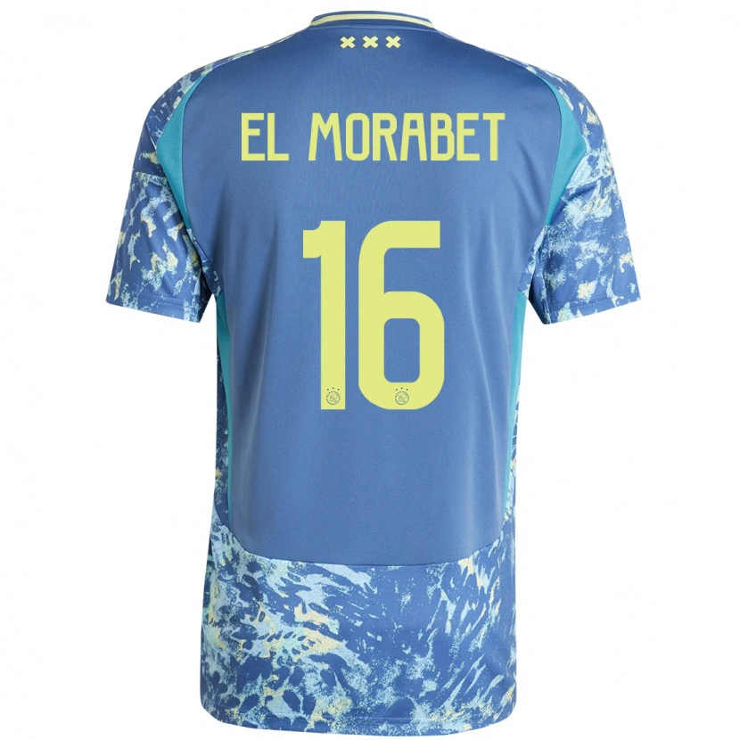 Danxen Heren Younes El Morabet #16 Grijs Blauw Geel Uitshirt Uittenue 2024/25 T-Shirt