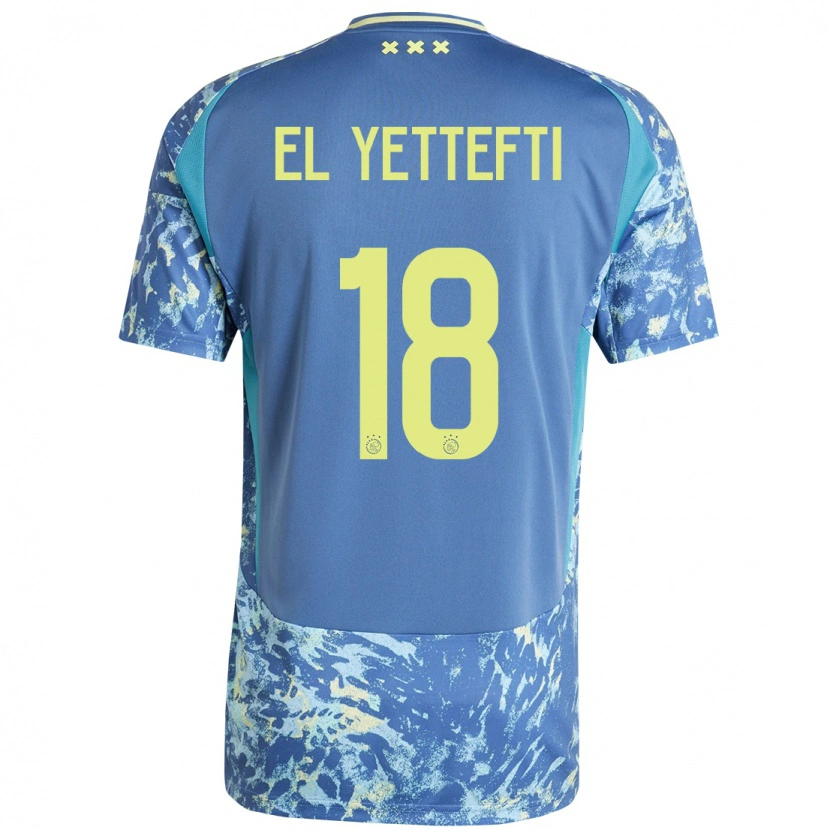 Danxen Heren Adil Amghar El Yettefti #18 Grijs Blauw Geel Uitshirt Uittenue 2024/25 T-Shirt