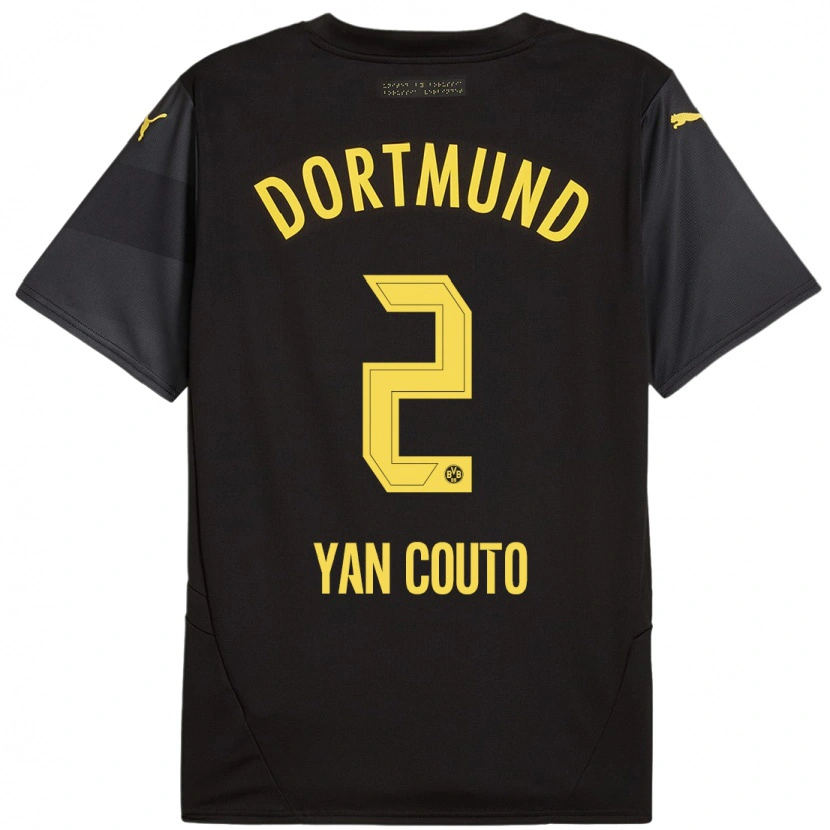 Danxen Heren Yan Couto #2 Zwart Geel Uitshirt Uittenue 2024/25 T-Shirt