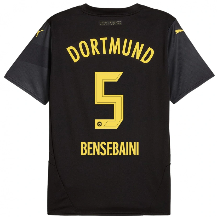 Danxen Heren Ramy Bensebaini #5 Zwart Geel Uitshirt Uittenue 2024/25 T-Shirt