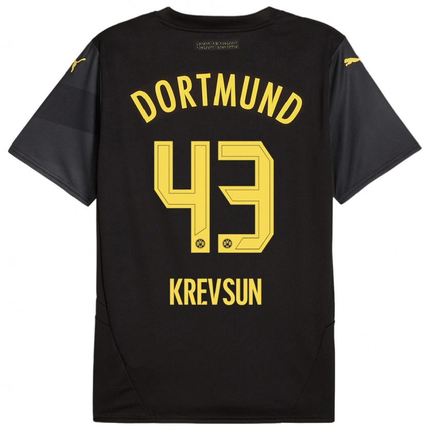 Danxen Heren Danylo Krevsun #43 Zwart Geel Uitshirt Uittenue 2024/25 T-Shirt