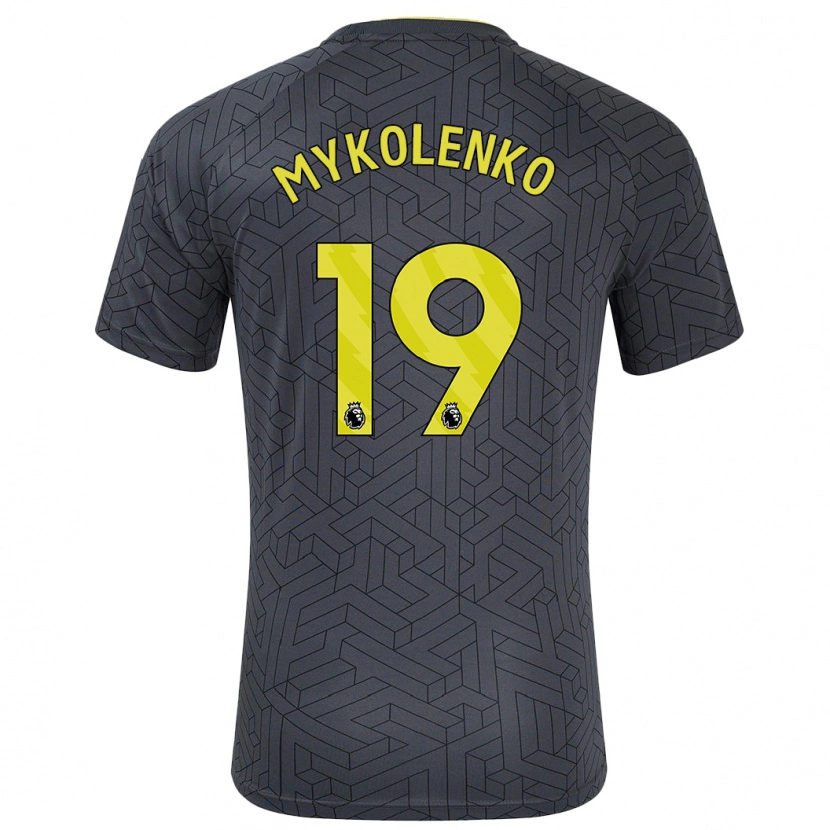 Danxen Heren Vitaliy Mykolenko #19 Zwart Geel Uitshirt Uittenue 2024/25 T-Shirt