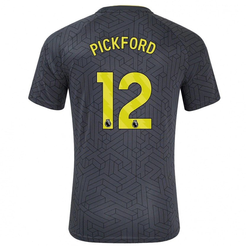 Danxen Heren Jordan Pickford #12 Zwart Geel Uitshirt Uittenue 2024/25 T-Shirt