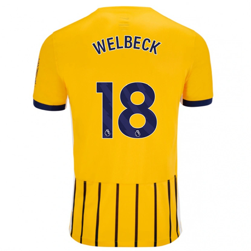 Danxen Heren Danny Welbeck #18 Goud Blauw Krijtstrepen Uitshirt Uittenue 2024/25 T-Shirt