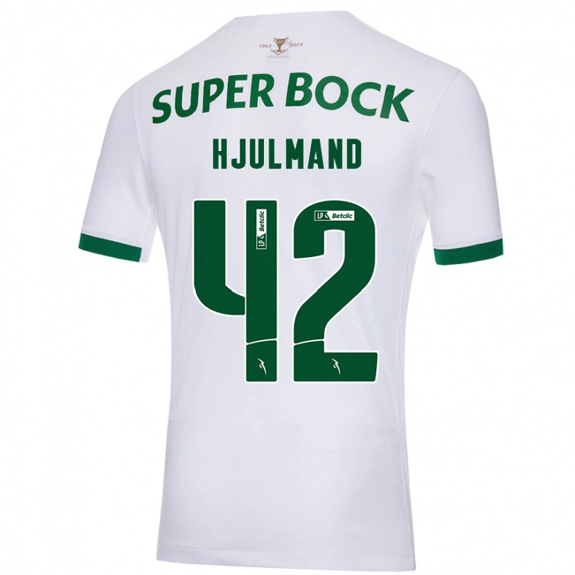 Danxen Heren Morten Hjulmand #42 Wit Groen Uitshirt Uittenue 2024/25 T-Shirt