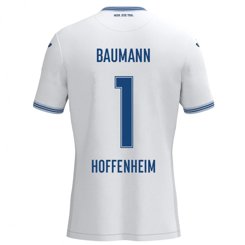 Danxen Heren Oliver Baumann #1 Wit Blauw Uitshirt Uittenue 2024/25 T-Shirt