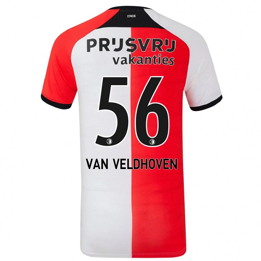 Danxen Dames Kars Van Veldhoven #56 Rood Wit Thuisshirt Thuistenue 2024/25 T-Shirt