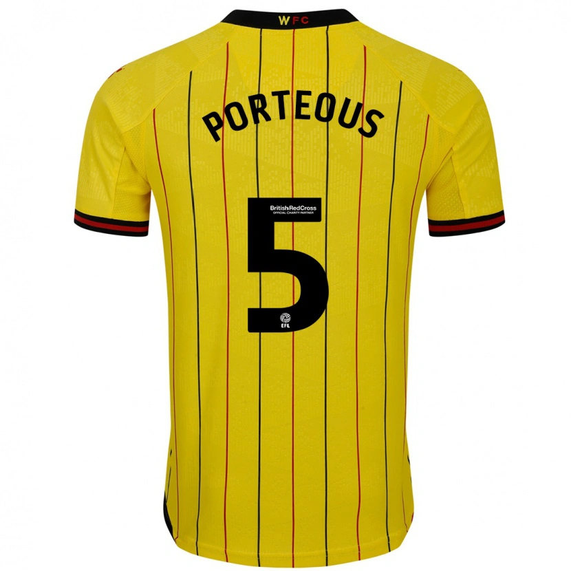 Danxen Dames Ryan Porteous #5 Geel Zwart Thuisshirt Thuistenue 2024/25 T-Shirt