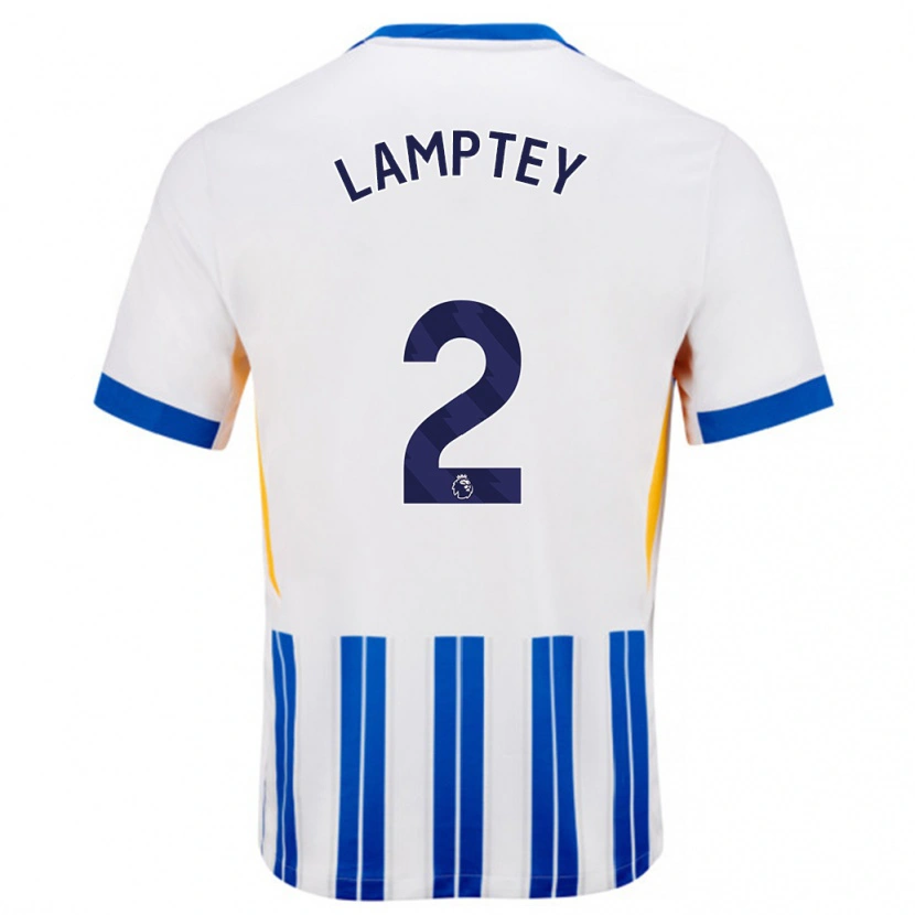 Danxen Dames Tariq Lamptey #2 Wit Blauwe Krijtstrepen Thuisshirt Thuistenue 2024/25 T-Shirt