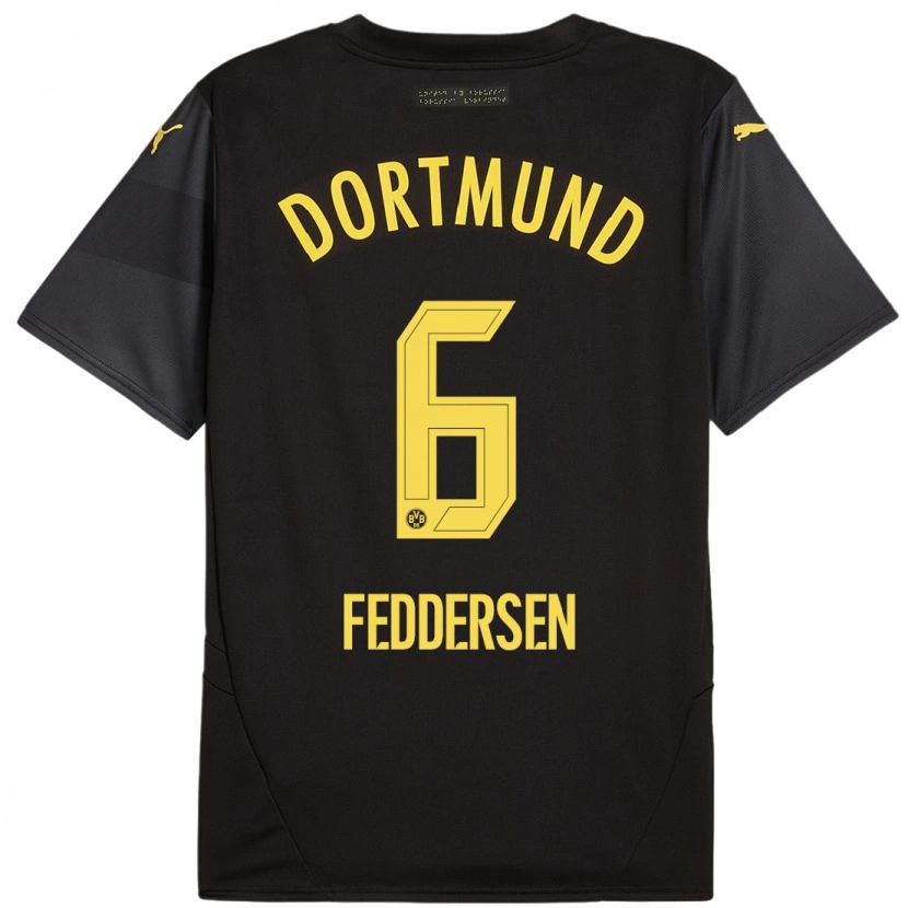 Danxen Dames Jonas Feddersen #6 Zwart Geel Uitshirt Uittenue 2024/25 T-Shirt