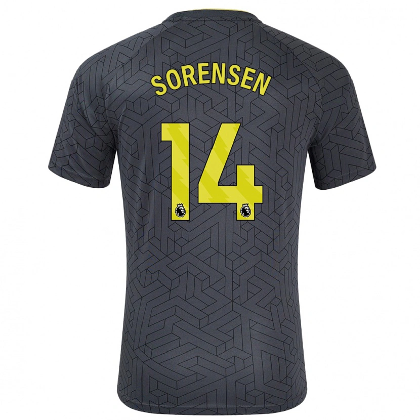 Danxen Dames Nicoline Sorensen #14 Zwart Geel Uitshirt Uittenue 2024/25 T-Shirt