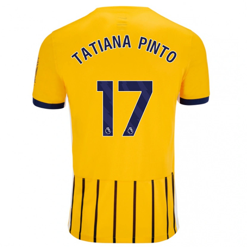 Danxen Dames Tatiana Vanessa Ferreira Pinto #17 Goud Blauw Krijtstrepen Uitshirt Uittenue 2024/25 T-Shirt