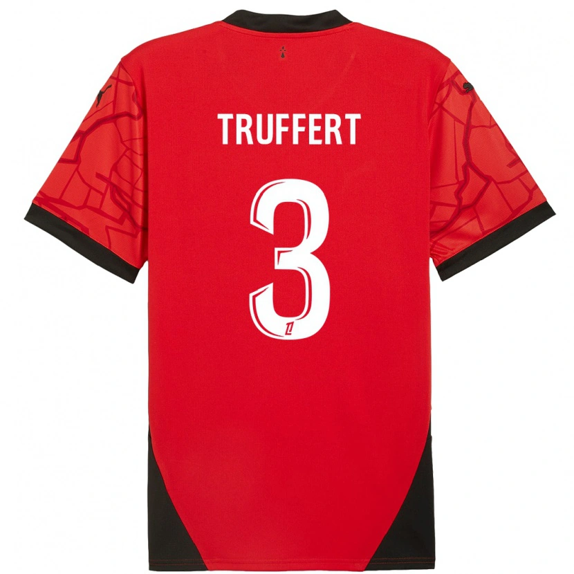 Danxen Kinderen Adrien Truffert #3 Rood Zwart Thuisshirt Thuistenue 2024/25 T-Shirt