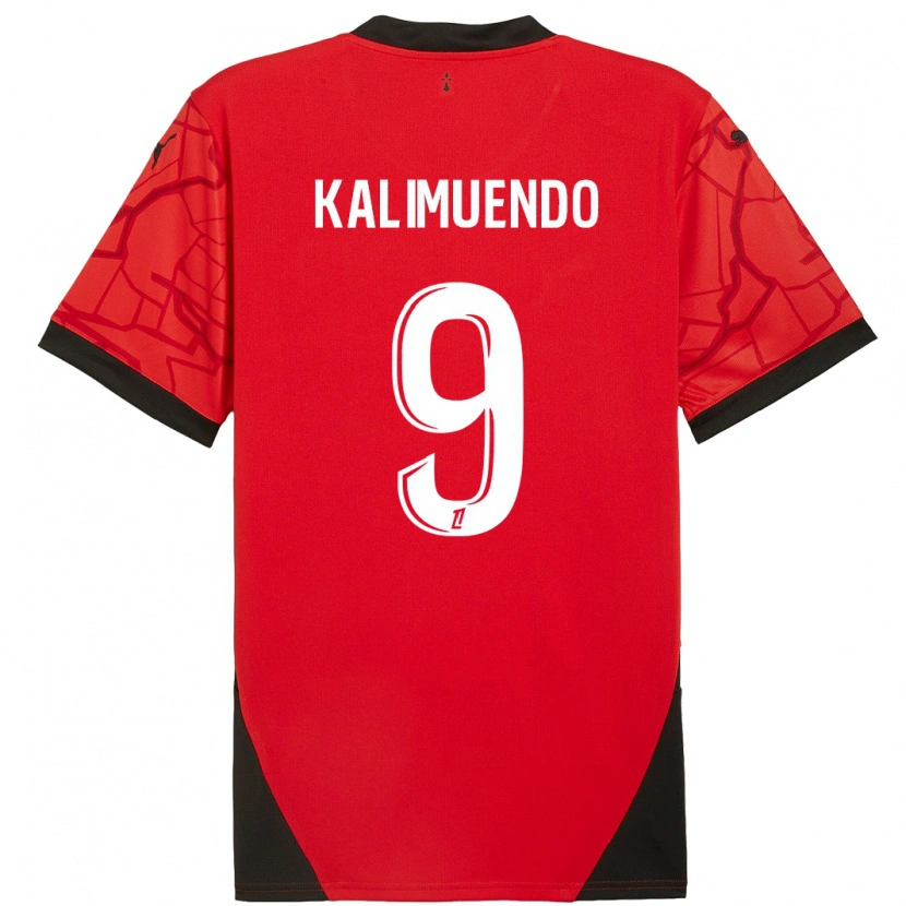 Danxen Kinderen Arnaud Kalimuendo #9 Rood Zwart Thuisshirt Thuistenue 2024/25 T-Shirt