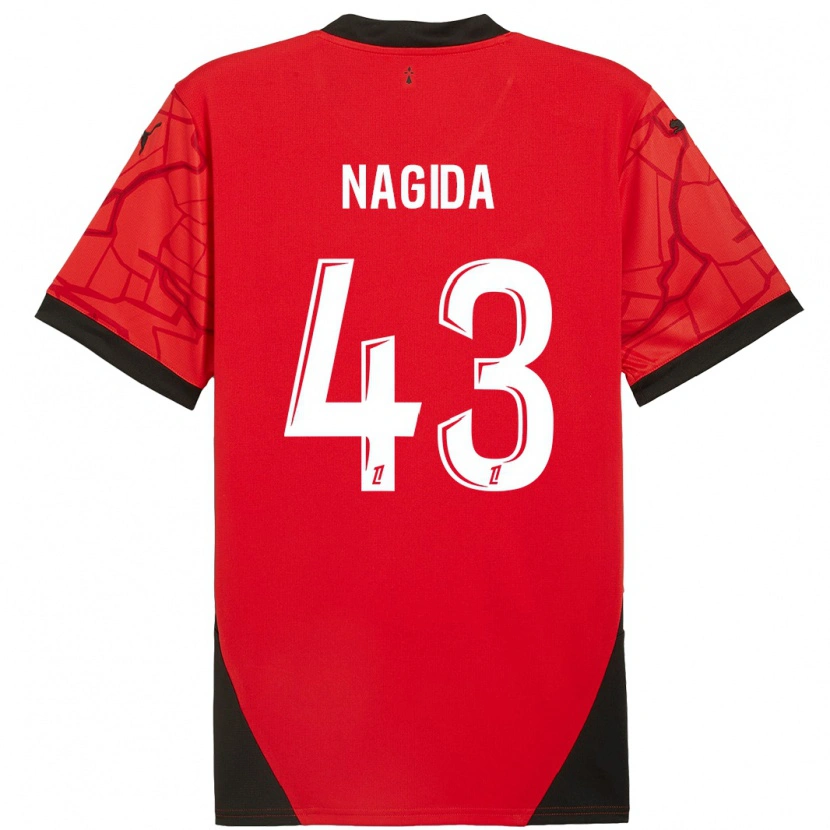 Danxen Kinderen Mahamadou Nagida #43 Rood Zwart Thuisshirt Thuistenue 2024/25 T-Shirt