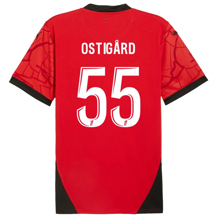 Danxen Kinderen Leo Østigård #55 Rood Zwart Thuisshirt Thuistenue 2024/25 T-Shirt