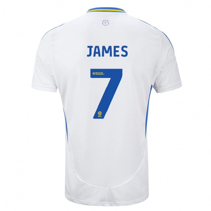 Danxen Kinderen Daniel James #7 Wit Blauw Thuisshirt Thuistenue 2024/25 T-Shirt